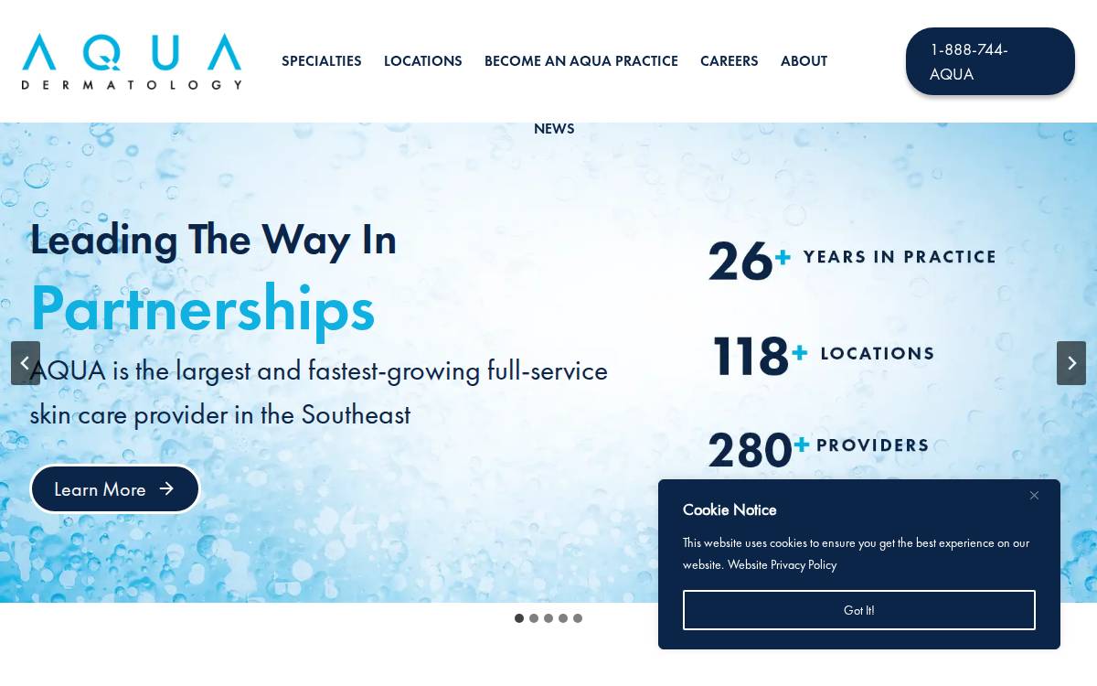 Aqua Dermatology website preview