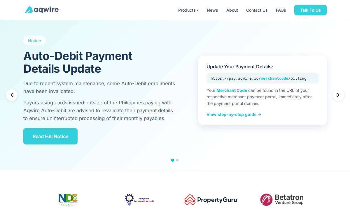 Aqwire website preview