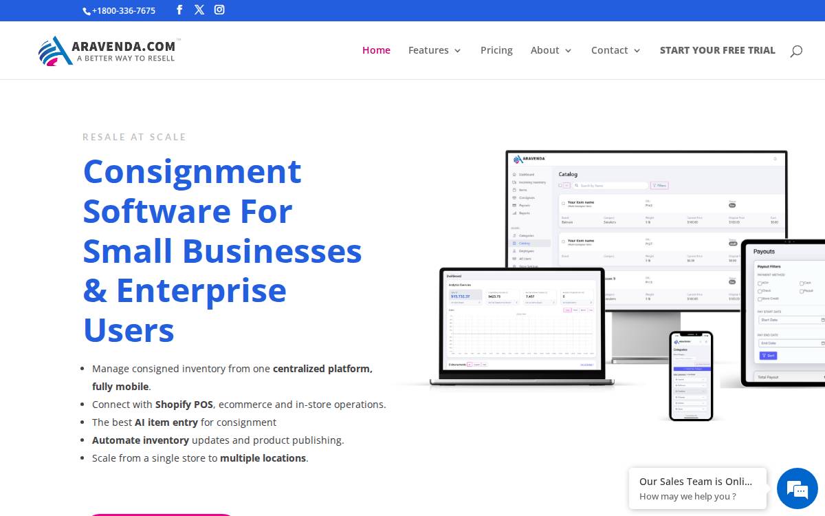 Aravenda Consignment Software website preview