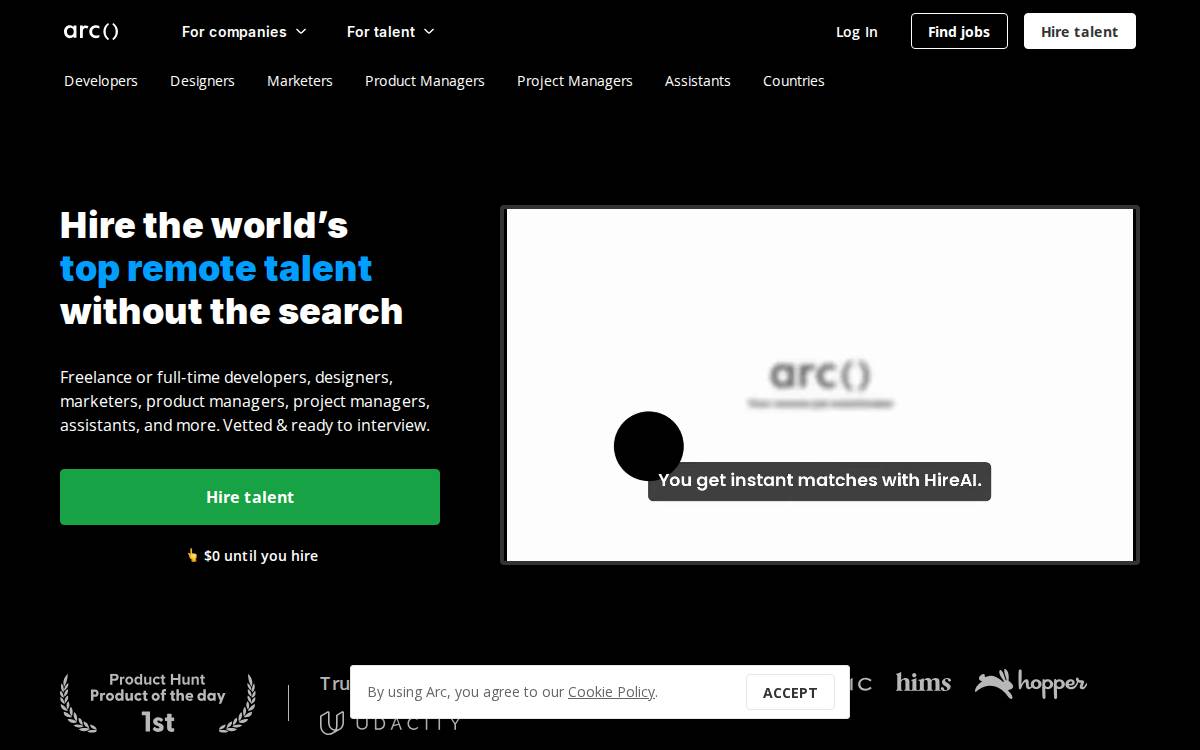 Arc() website preview