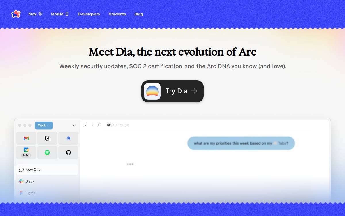 Arc website preview