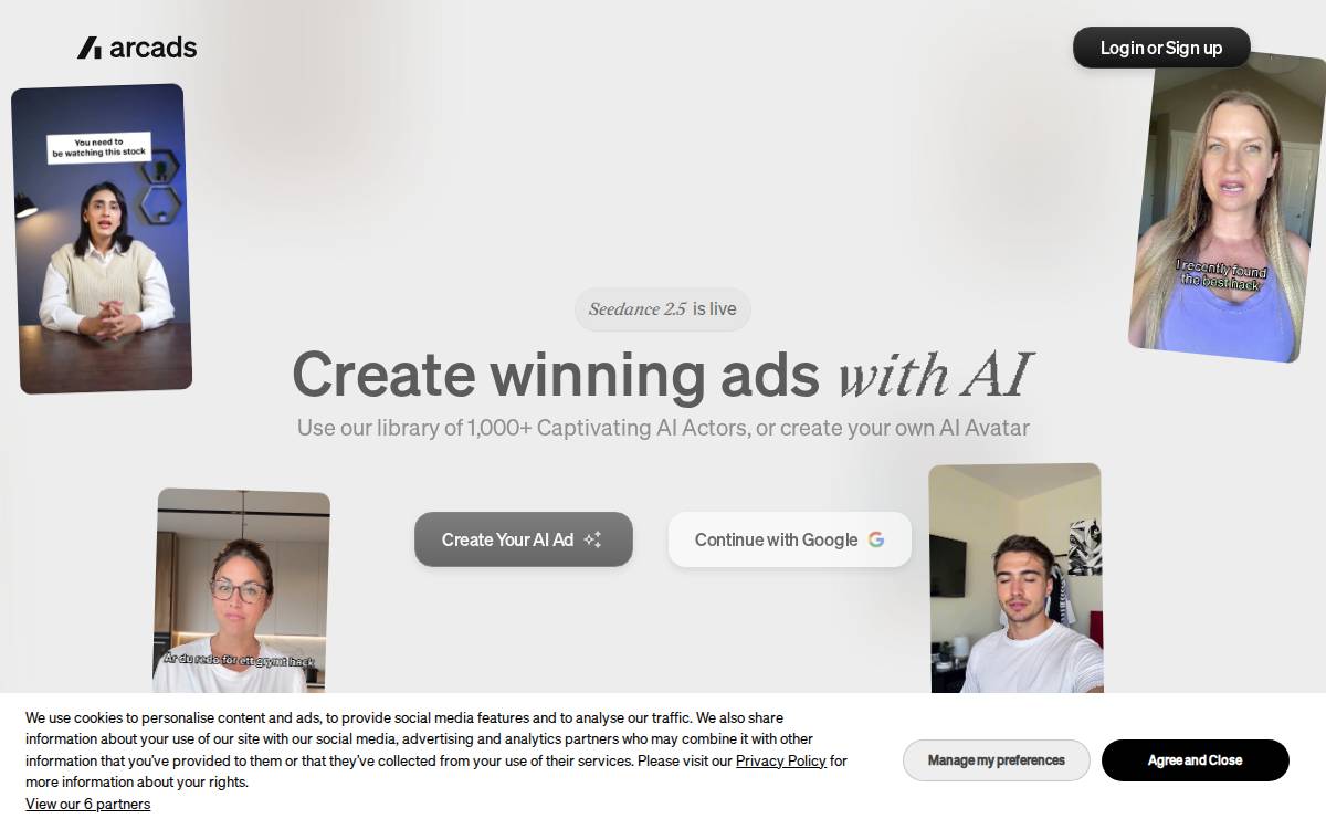 Arcads website preview