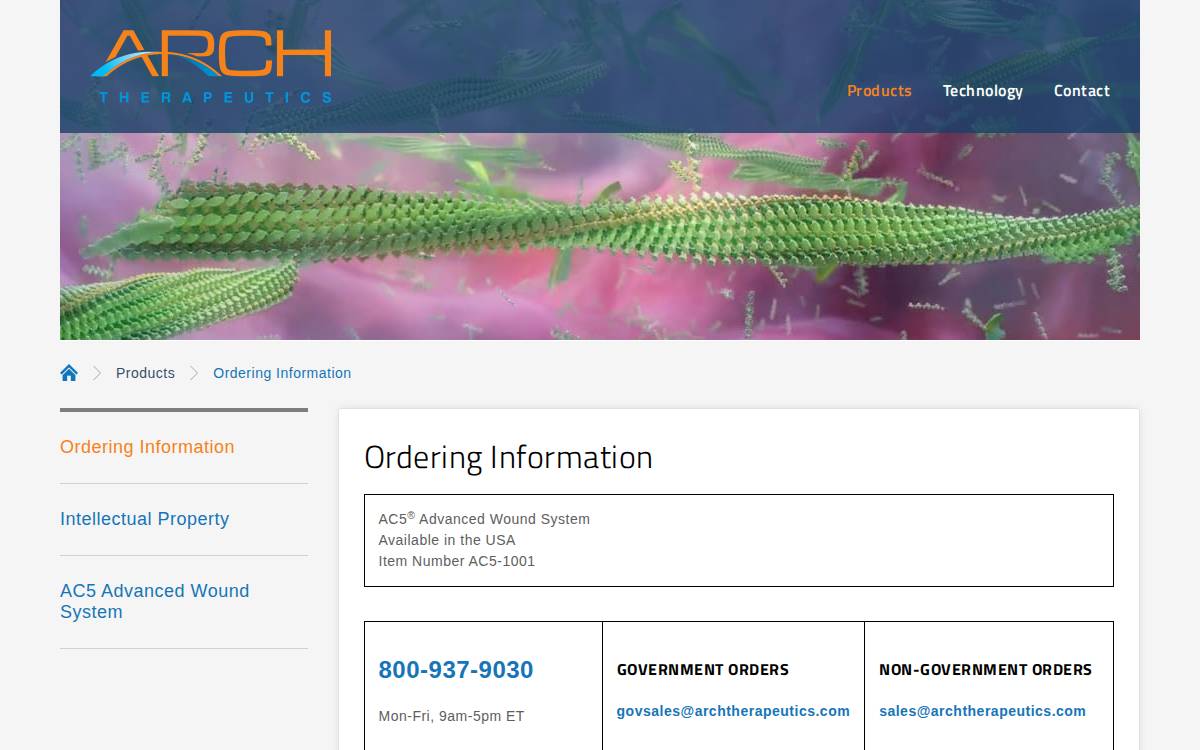 Arch Therapeutics website preview