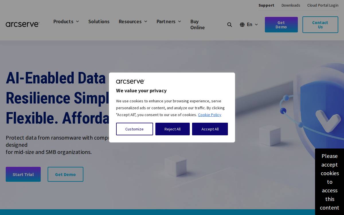 Arcserve website preview