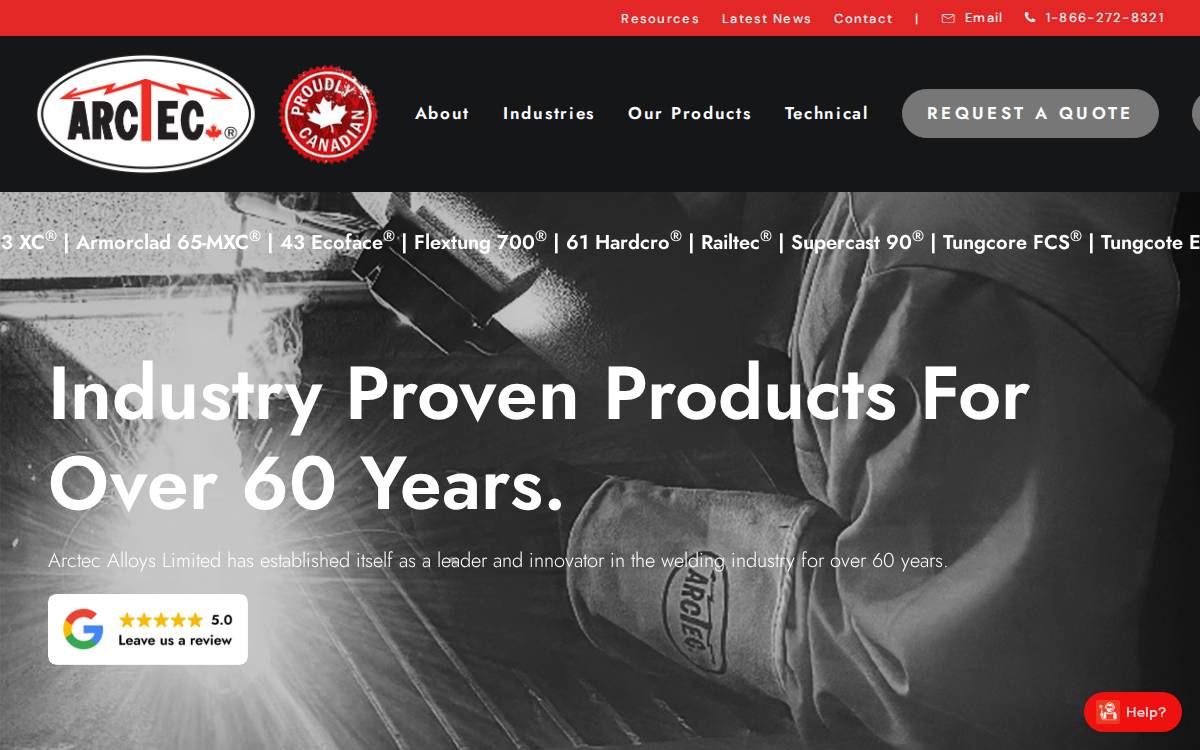 Arctec Alloys Limited website preview