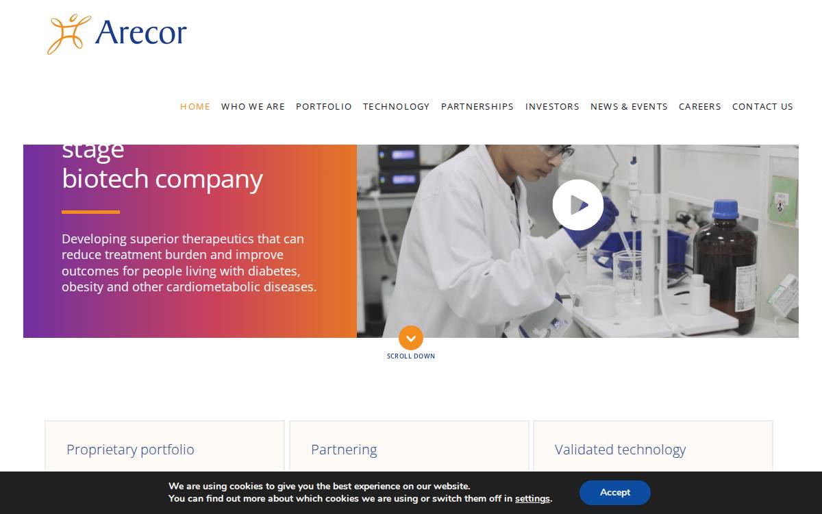 Arecor website preview