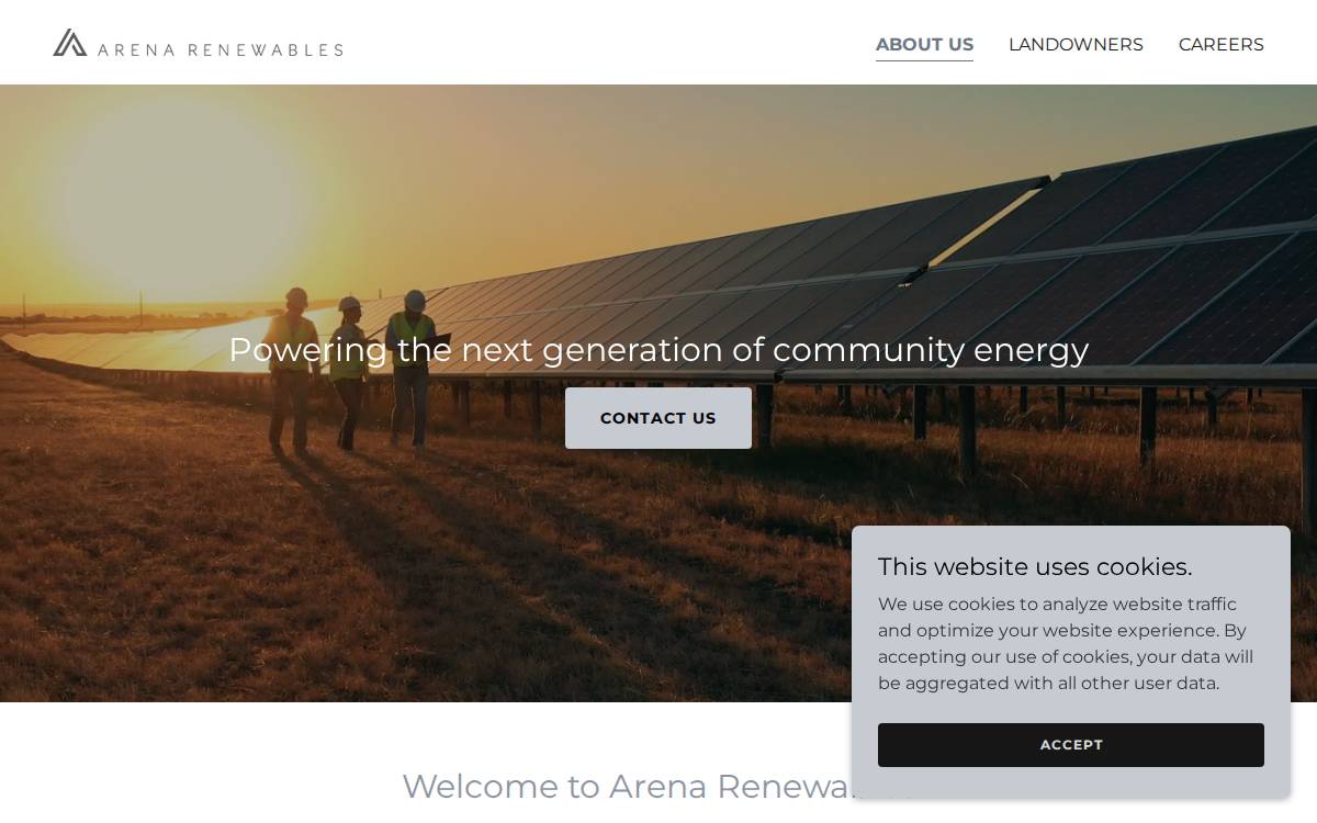 Arena Renewables website preview