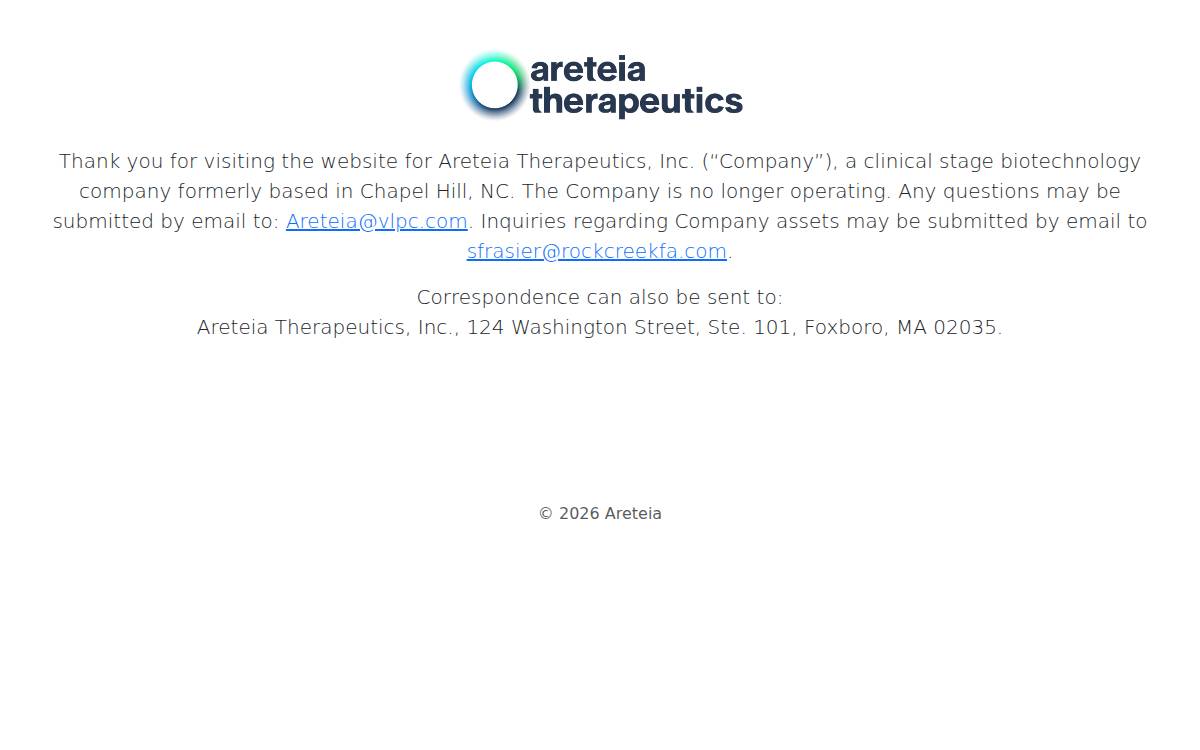 Areteia Therapeutics website preview