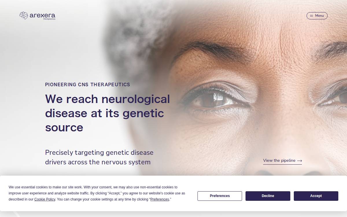 Arexera Therapeutics website preview