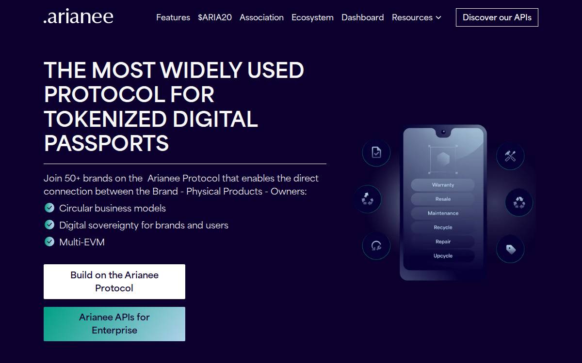 Arianee website preview