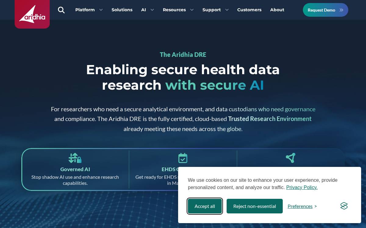 Aridhia website preview