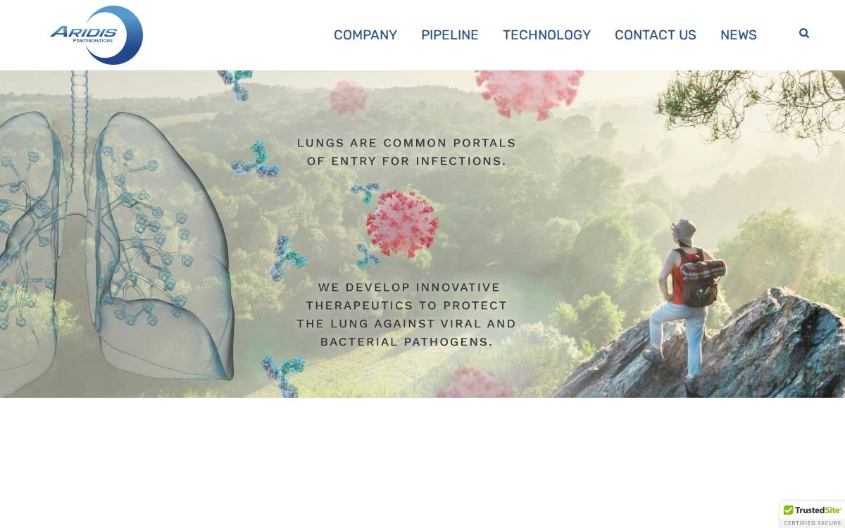 Aridis Pharmaceuticals website preview