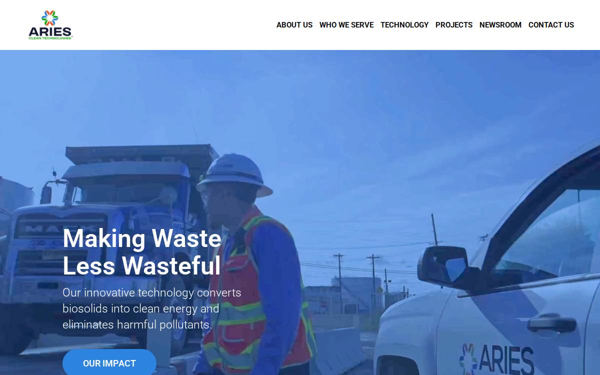 Aries Clean Technologies website preview