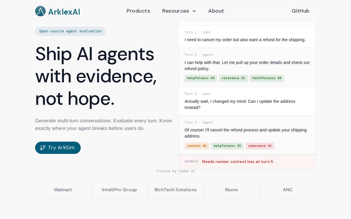 Arklex website preview