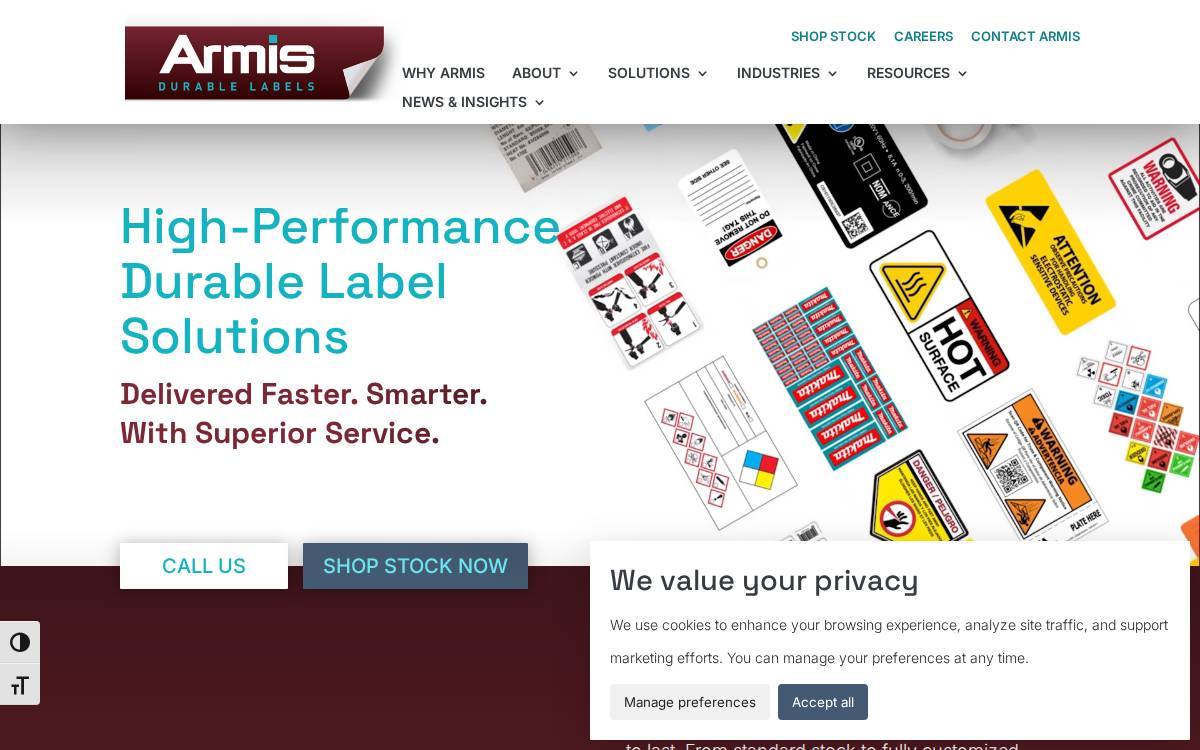 Armislabels website preview