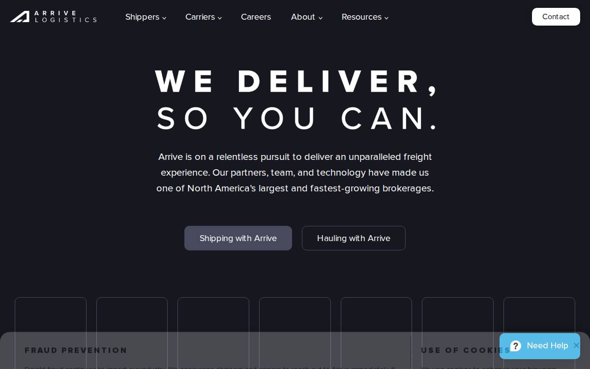 Arrive Logistics website preview