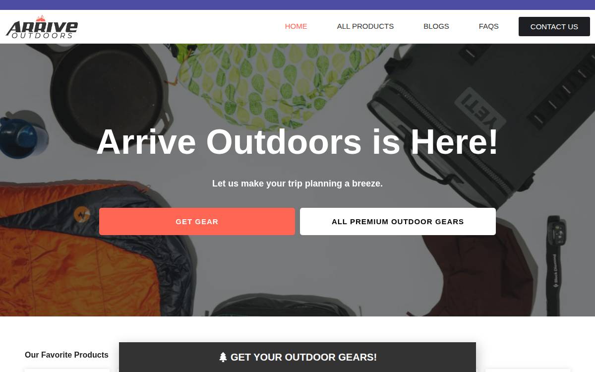 Arriveoutdoors website preview