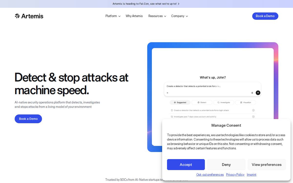 Artemis Security website preview