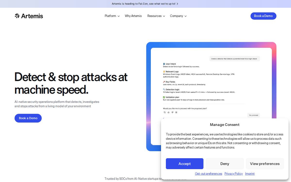 Artemis website preview