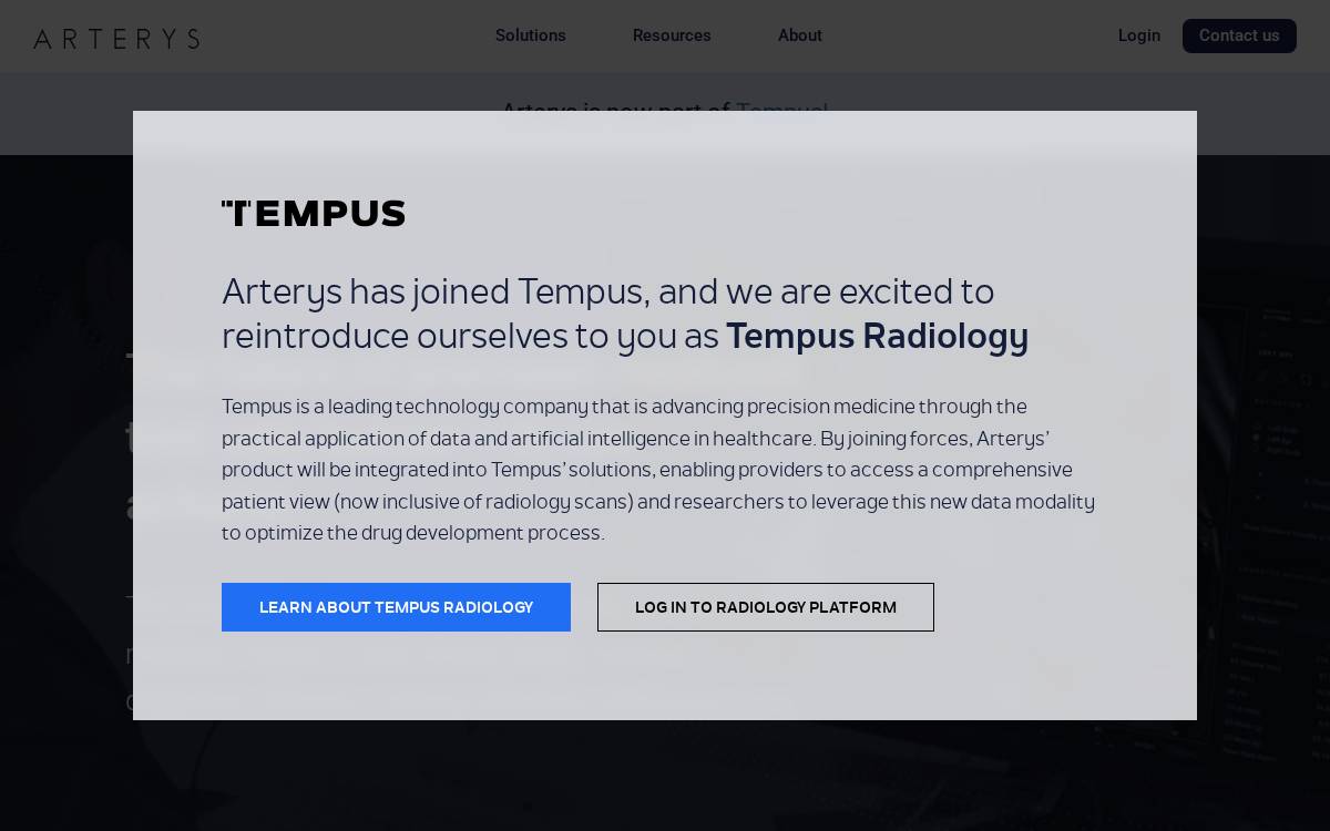 Arterys website preview