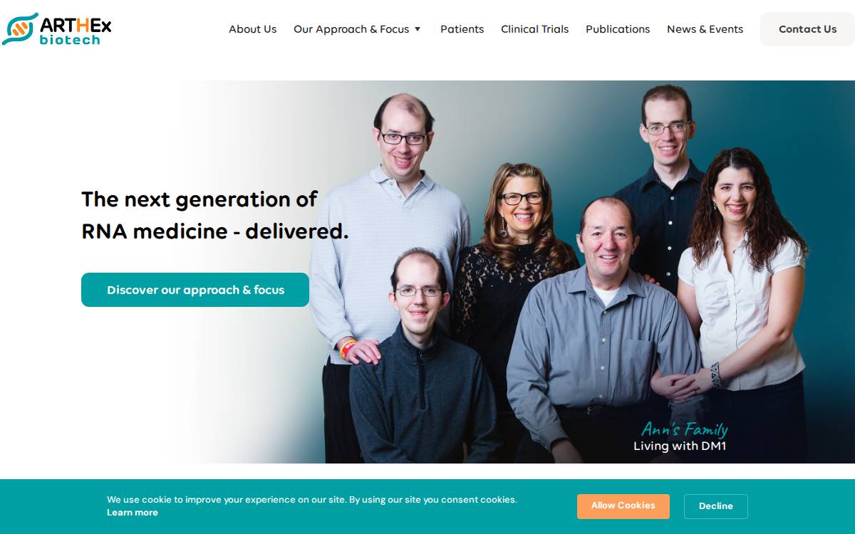 ARTHEx Biotech’s website website preview