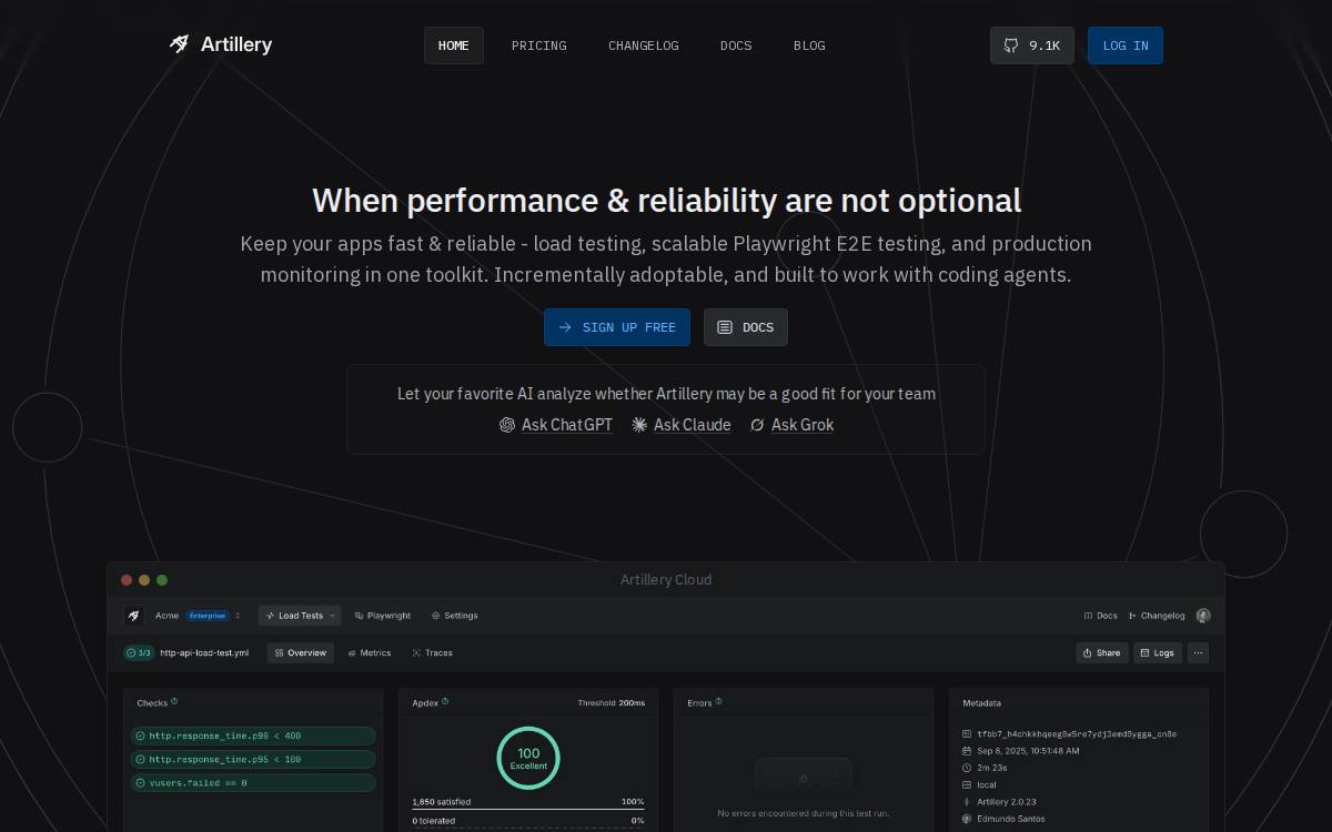 Artillery website preview