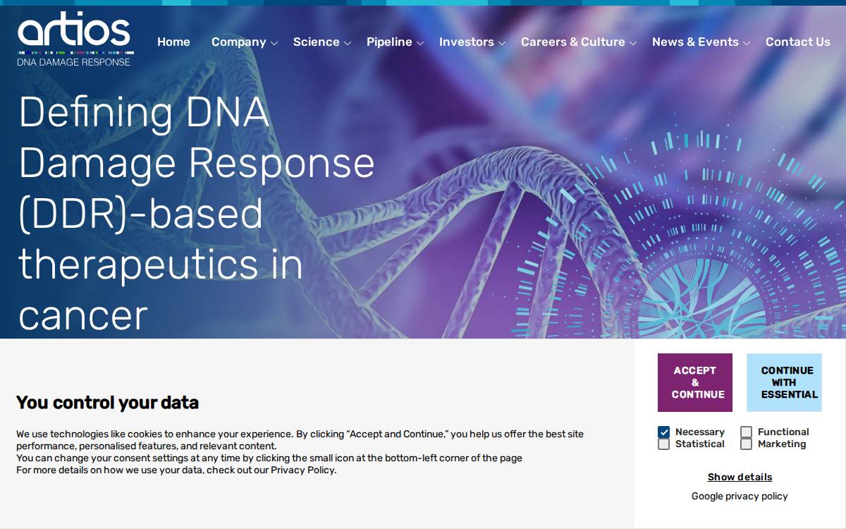 Artios Pharma website preview