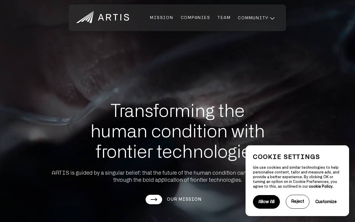 Artis Ventures website preview