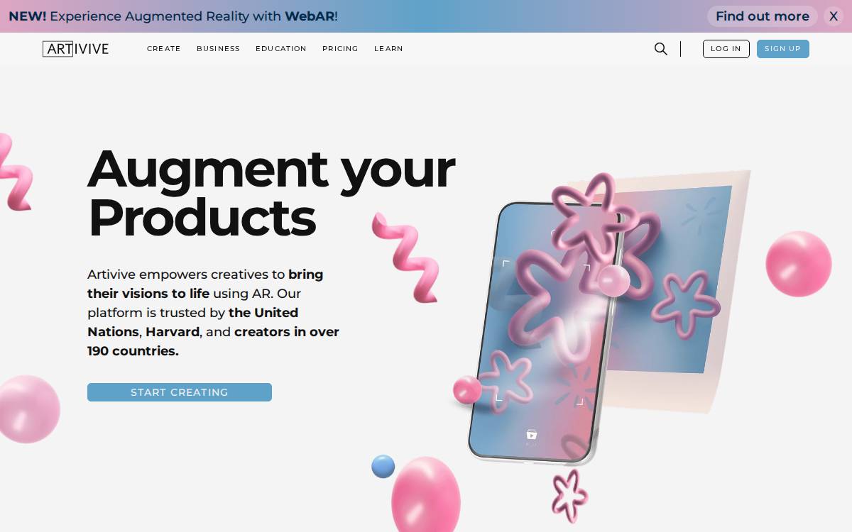 Artivive website preview