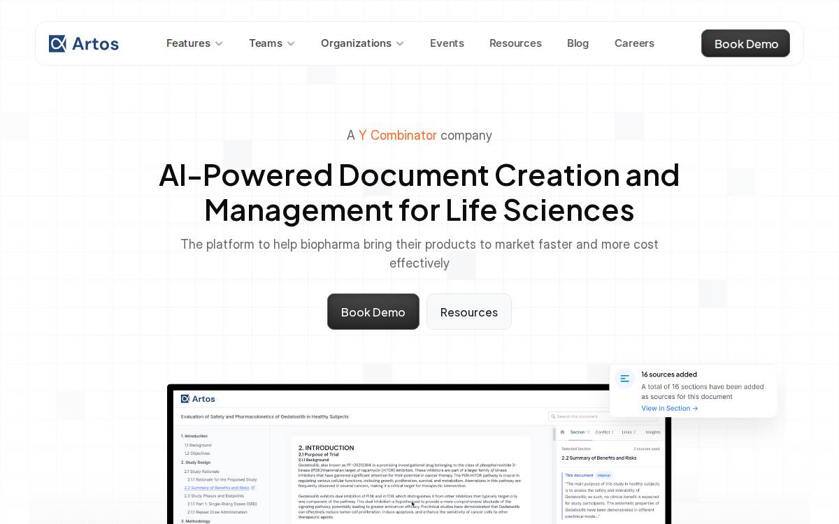 Artos website preview