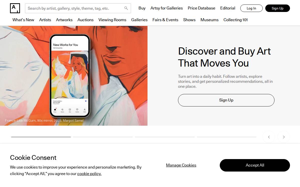 Artsy website preview