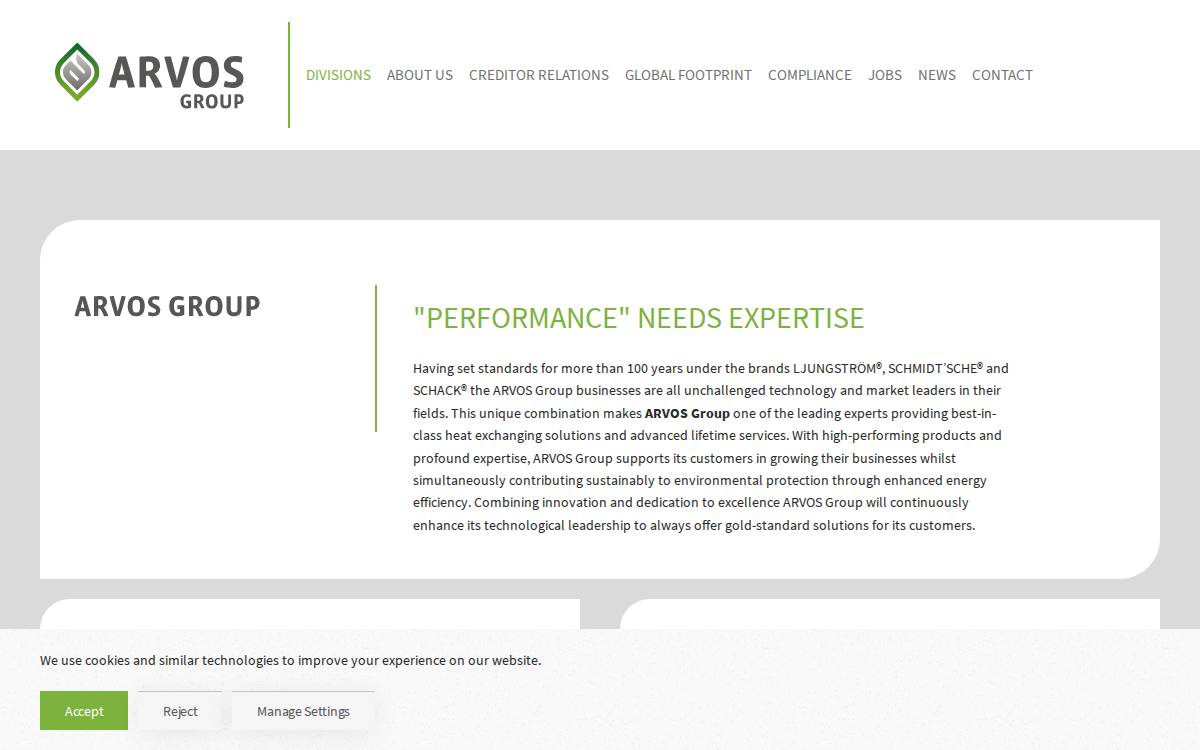 Arvos Group website preview