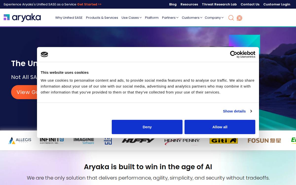 Aryaka website preview