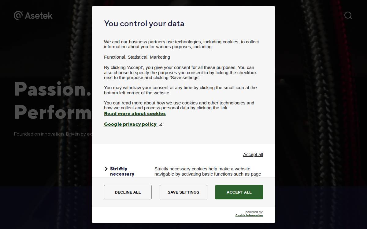 Asetek website preview