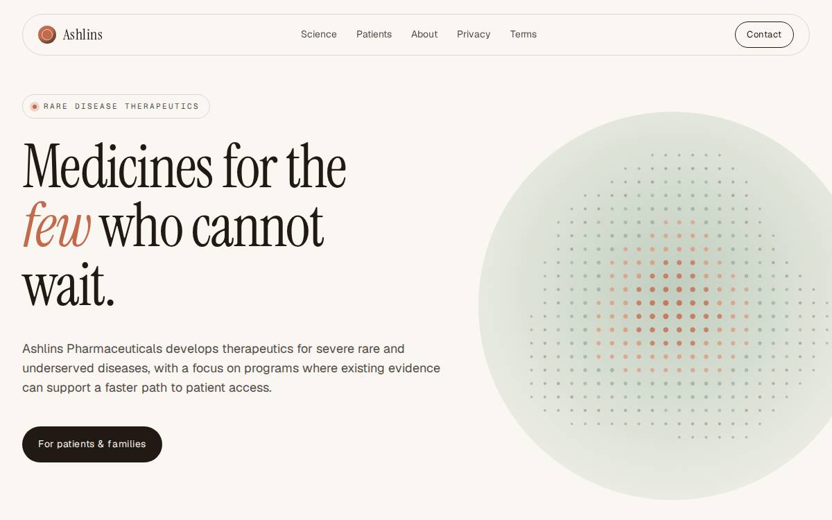 Ashlins Pharmaceuticals website preview
