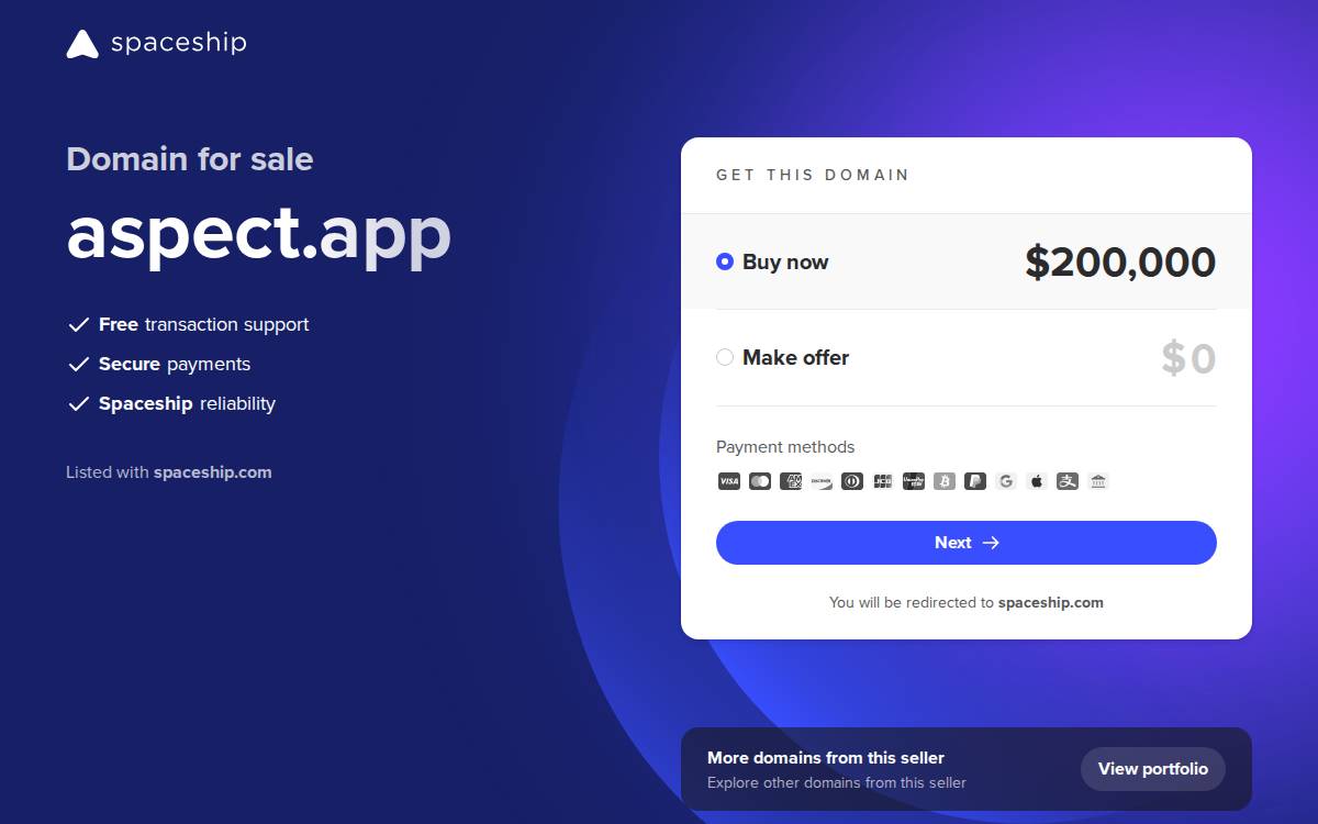 Aspect website preview
