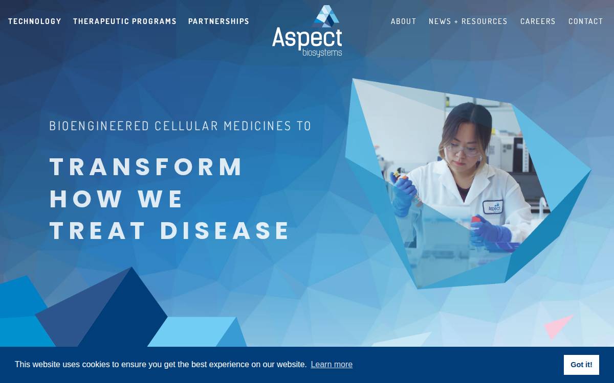 Aspect Biosystems website preview