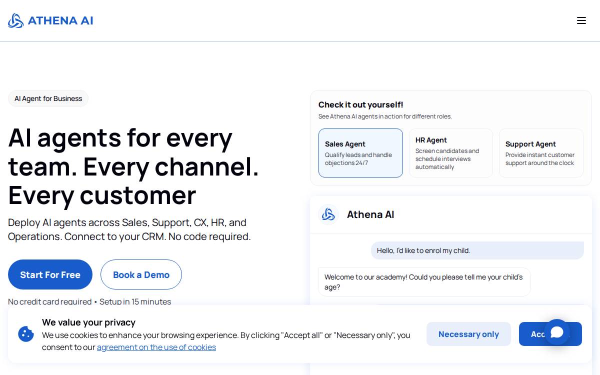 Athenachat website preview