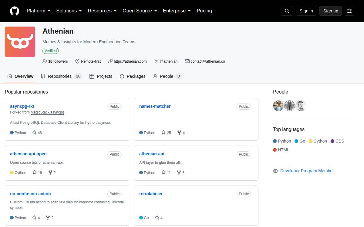 Athenian website preview
