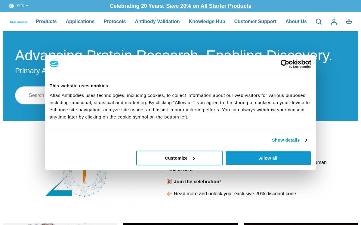 Atlas Antibodies website preview