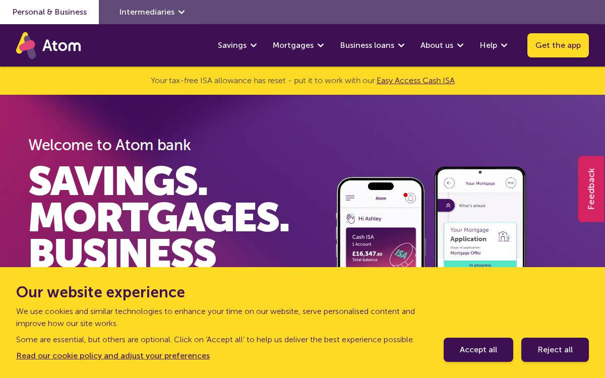 Atom Bank website preview