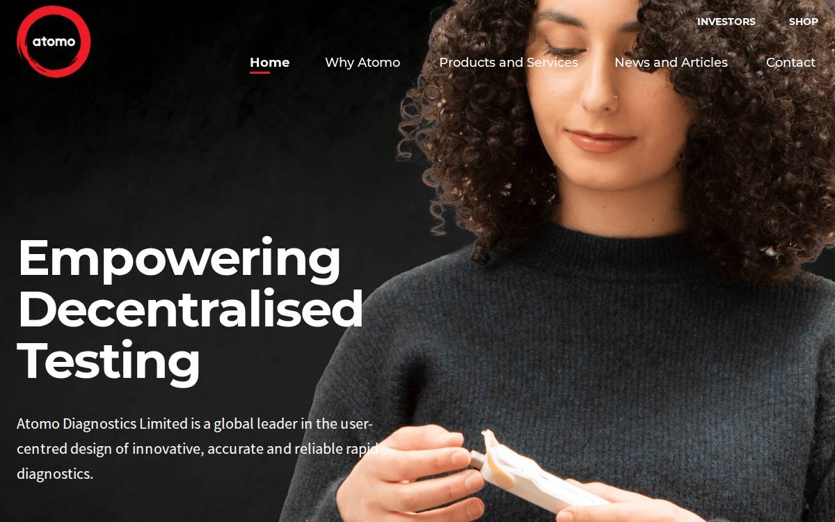 Atomo Diagnostics website preview