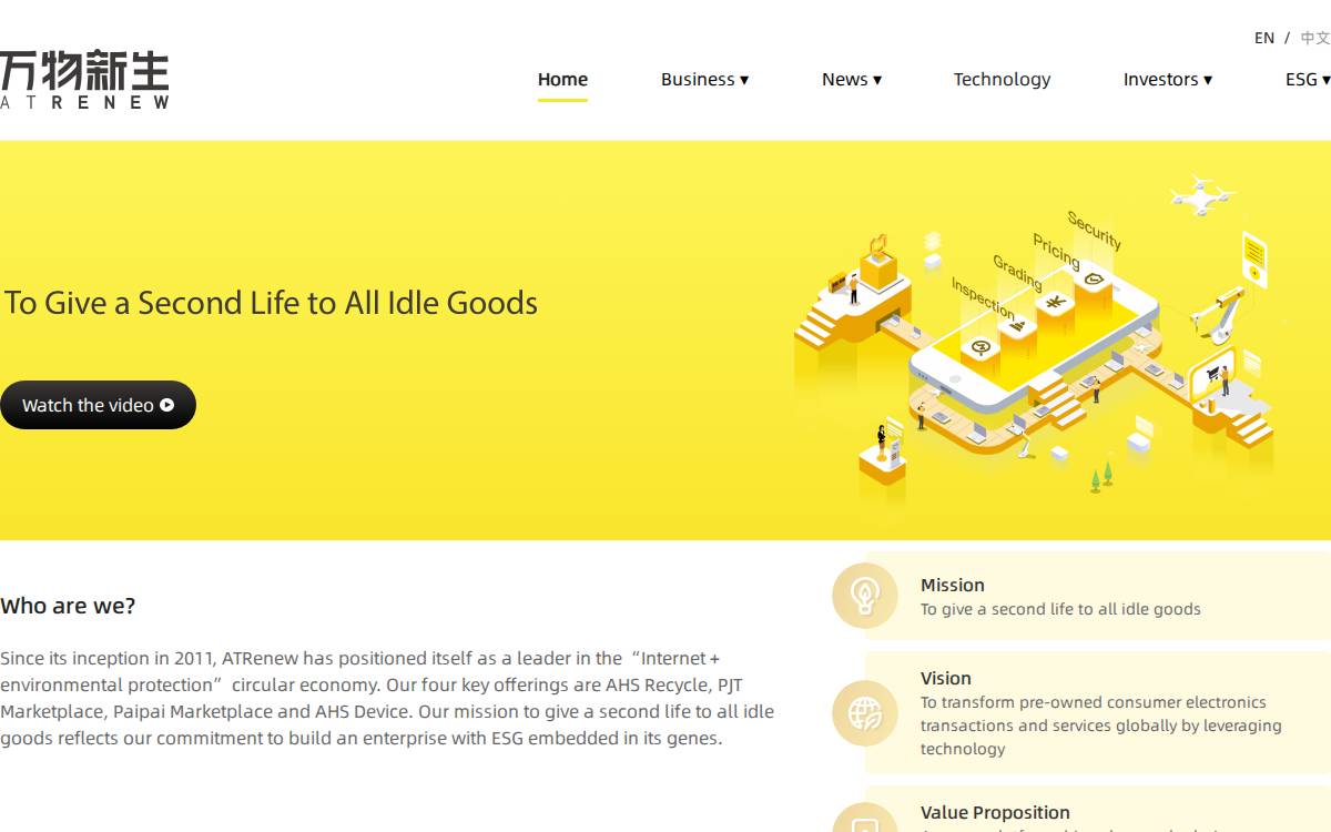 ATRenew (NYSE: RERE) website preview