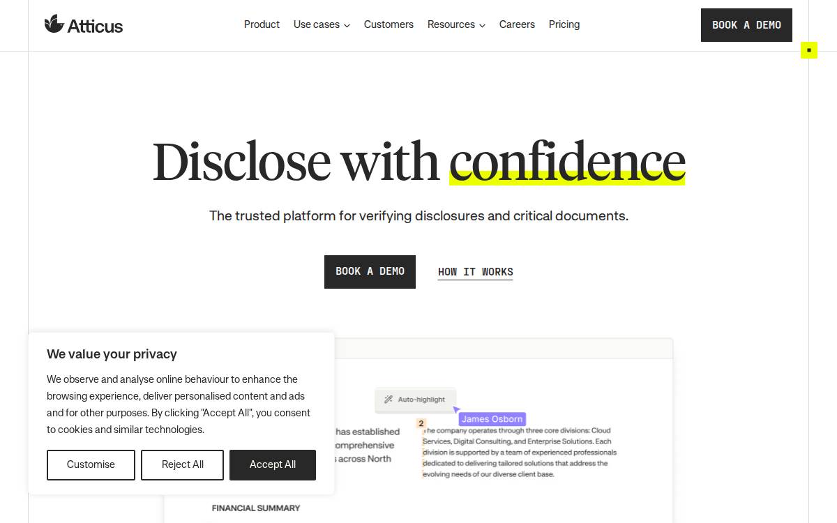 Atticus website preview
