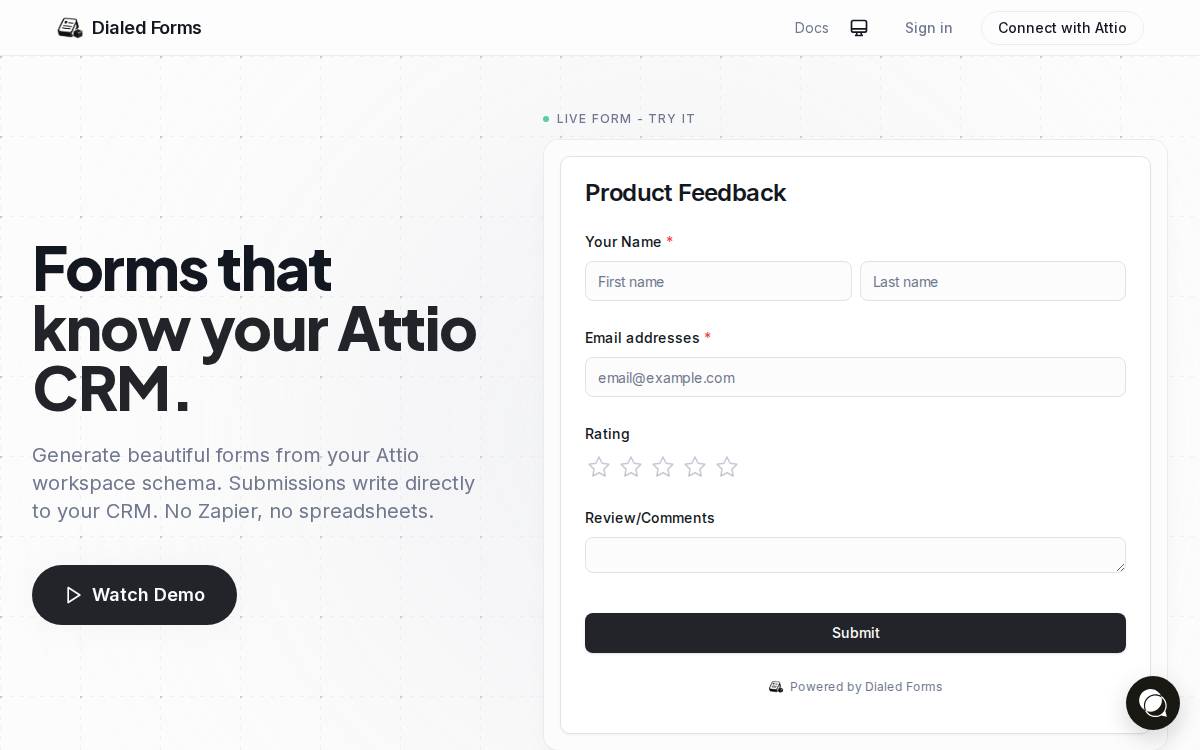 Attioforms website preview