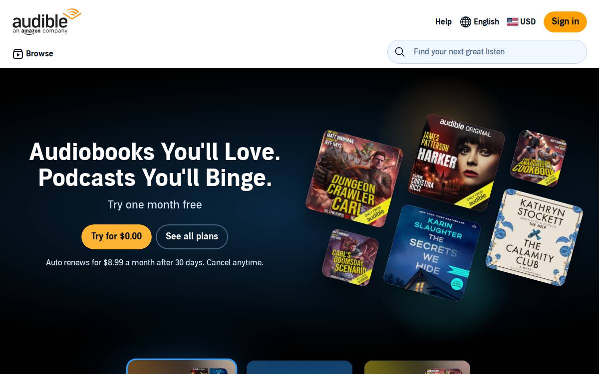 Audible website preview