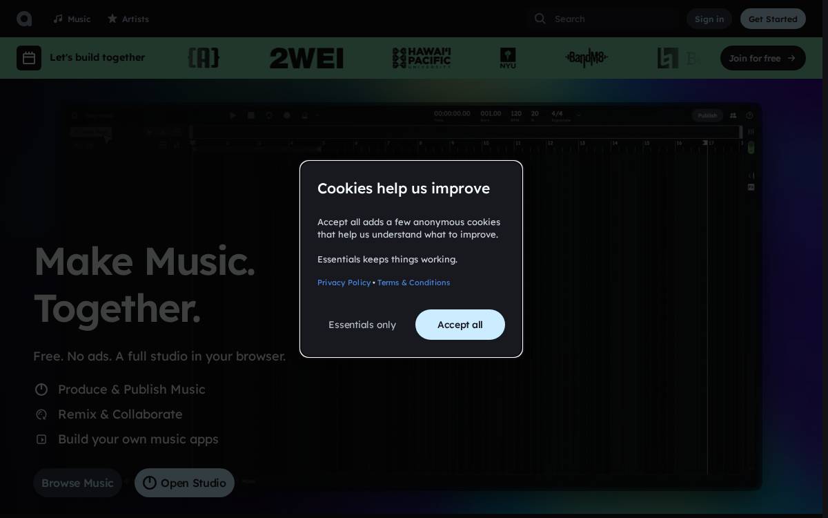 Audiotool website preview