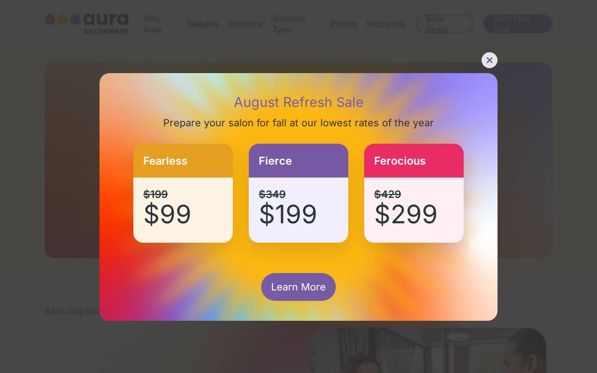 Aura Salonware website preview