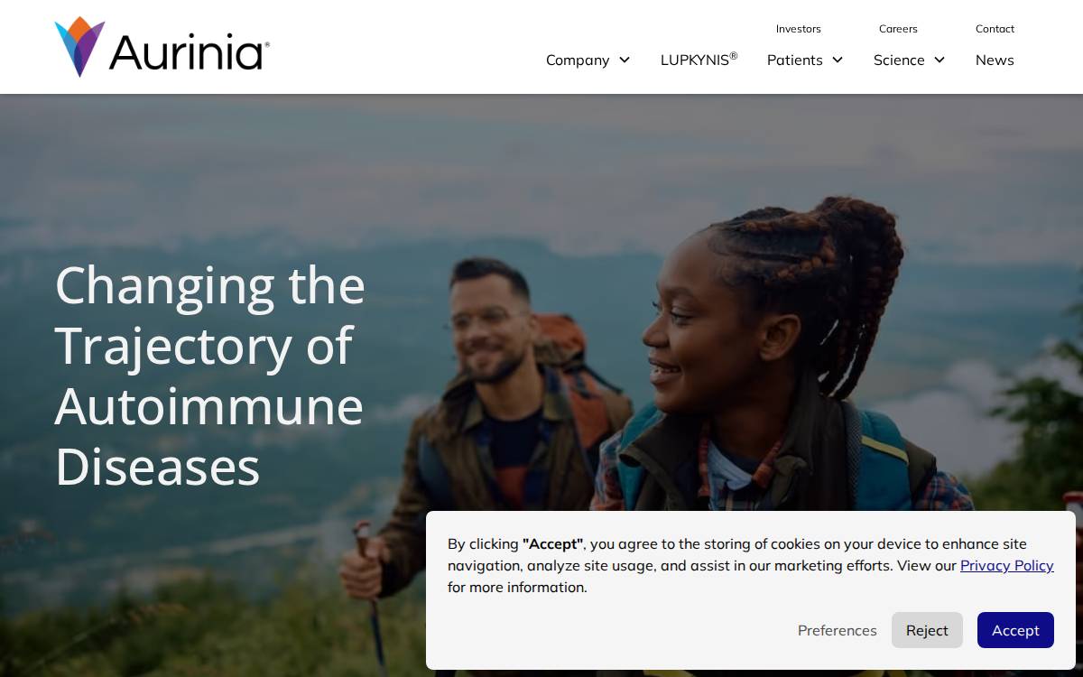 Aurinia Pharmaceuticals website preview