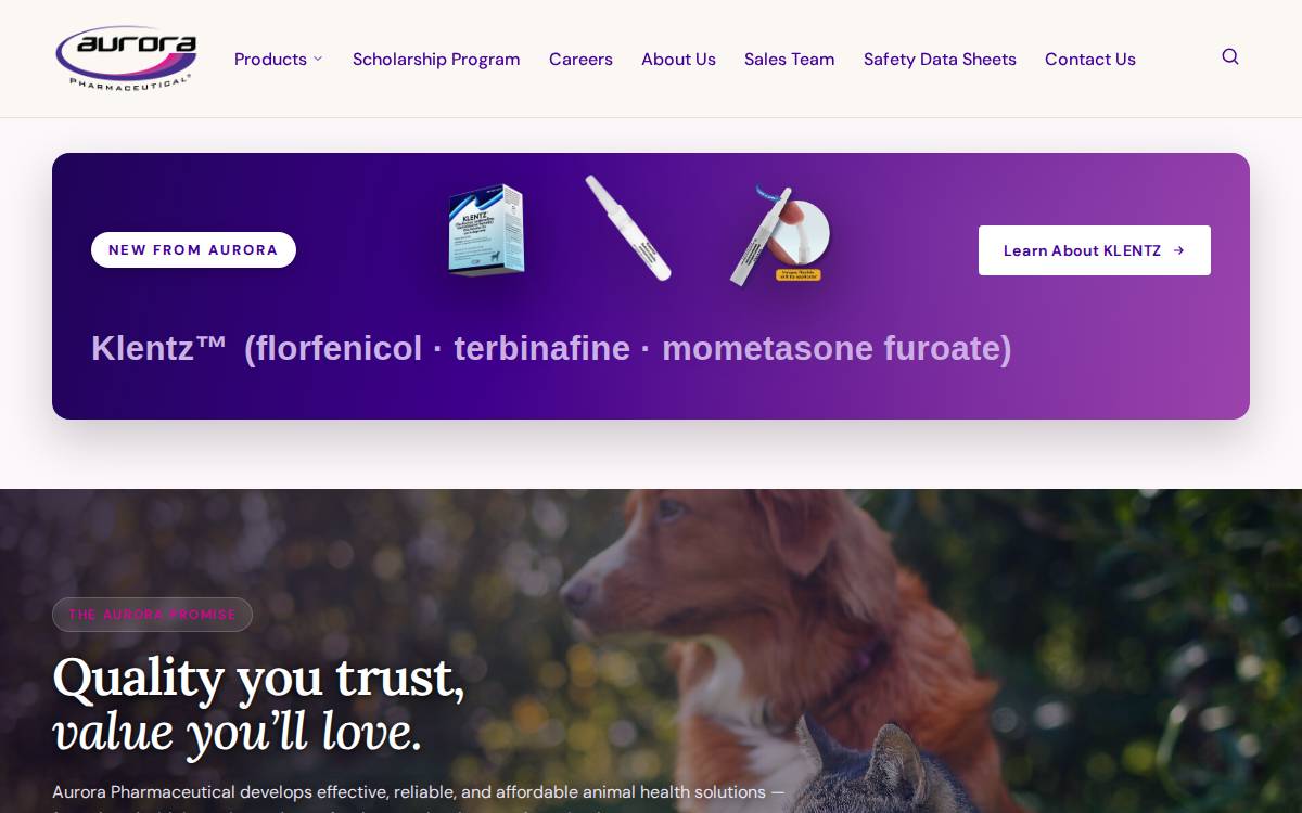 Aurora Pharmaceutical website preview